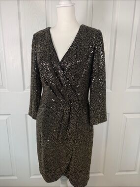Metallic Sequin faux wrap silhouette Dress Evening wedding Y2K✨